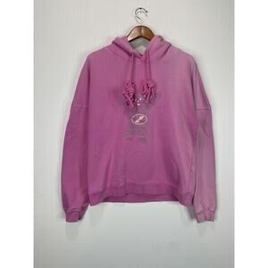 We11 Done Pink Bear Oversized Bleached Graphic Drawstring Hoodie Size M Medium